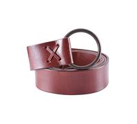 Battle-Merchant Strong Medieval Leather Belt with Brass Ring Extra Long Brown or Black Viking Long Belt LARP Belt for Women, Men or Children Various Lengths - Red - Large