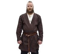 Battle-Merchant - Viking Bjorn Tunic, Men's - Long-sleeved, Knee-length, Cotton - Medieval Coat, LARP Jacket, Carnival - Brown - XL