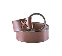 Battle-Merchant - Wide Medieval Leather Belt with Brass Ring - LARP, Reenactment - Brown - 150 cm