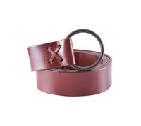 Battle-Merchant - Wide Medieval Leather Belt with Brass Ring - LARP, Reenactment - Extra Long - Red - 190 cm