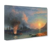 Battle Of Bomarsund By Ivan Aivazovsky Classic Painting Canvas Wall Art Print Ready to Hang, Framed Picture for Living Room Bedroom Home Office Décor, 30x20 Inch (76x50 cm)