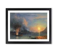 Battle Of Bomarsund By Ivan Aivazovsky Classic Painting Framed Print | A3 Black Framed Wall Art | Ready to Hang | Classic Historical Picture | Living Room Bedroom Lounge Office