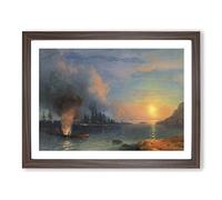 Battle Of Bomarsund By Ivan Aivazovsky Classic Painting Framed Print | A4 Walnut Framed Wall Art | Ready to Hang | Classic Historical Picture | Living Room Bedroom Lounge Office
