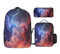 Battle of Phoenixess Cool Thundering 3 Pieces Set Laptop Backpack Casual Daypack with Lunch Box Pencil Case for Travel