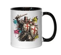 Battle-Ready Medieval Knight Illustration Ceramic Tea Coffee Mug Black