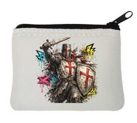 Battle-Ready Medieval Knight Illustration Neoprene Coin Purse Pouch 10x11cm White