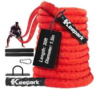 Battle Ropes for Home Gym Exercise - 1.5 Inch Diameter 30FT Red Battle Rope Workout Exercise Training Ropes with Protective Sleeve for Kids Men Women Exercise Fitness & Strength Training