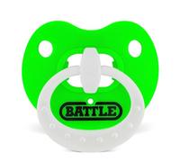 Battle Sports Binky Oxygen Football Mouthguard - Detachable Strap, Maximum Breathability, Works with Braces & No Boiling Required - Neon Green/White
