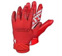 Battle Sports Triple Threat Wide Receiver Football Gloves, Ultra Stick Adult & Youth Gloves - Youth X-Large, Red
