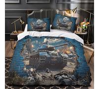 Battle Tank Scene Quilt Cover 3D Design Printed Easy Care 3-Piece Bedding Set Zipper Military Warfare Duvet Cover Hotel Quality Breathable for Teens Adults Women Kids Girls Boys Single（140x200cm）