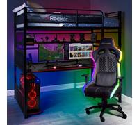 Battlebunk Bunk Bed with Gaming Desk and Shelves with mattress X Rocker Black Single