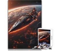 Battlecruiser Descent A Futuristic Spaceship over Burning Planet Jigsaw 1000 Pieces for Adults Brain Training Educational Game Ideal Surprise Gift for Loved Ones Size 38x52cm