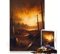 Battlefield Aftermath with Swords And Helmets 1000 Piece Jigsaw Puzzle Clear Thinking Tranquil Pastime Precise Edges Festive Surprise (38x26cm)