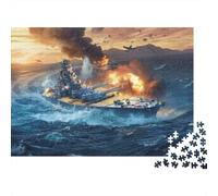 Battleship at Sea 1000 Piece Jigsaw Puzzle Paper Puzzle Game for Adults Naval Battle Scene Relaxation 70x50cm/1000pcs