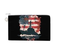 Battleship USA American Flag Coin Purse Fashion Canvas Pouch Portable Wallet Makeup Bag for Men Women