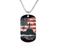 Battleship USA American Flag Titanium-Steel Necklace Adjustable Pendant Jewelry for Women Men Gifts