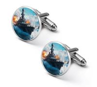 Battleships Ocean And War Alloy Cufflinks Men's Classic Cuff Link Fashion Shirt Accessories for Business Party Wedding 1.7cm