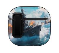 Battleships Ocean And War Compatible with AirPods 4 Bluetooth Headphone Case with Black Button Protector