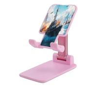 Battleships Ocean And War Folding Cell Phone Stand for Desk Adjustable Height Portable Cellphone Cradle for Office