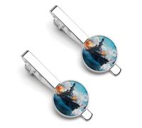 Battleships Ocean And War Men‘s Cufflinks Silver Tack Pins Tie Clips Necktie Bar Pinch Suit Tie Accessories