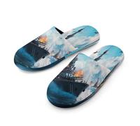 Battleships Ocean And War Men's Flannel Slipper Soft Non Slip House Shoes Comfy Winter Warm Indoor Outdoor Slippers