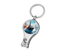 Battleships Ocean and War Nail Clipper Portable Metal Fingernail and Toenail Clippers Cutters with Bottle Opener Keychain
