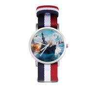Battleships Ocean and War Nylon Wrist Watches Braided Stra Non-Scale Casual Watch for Work Workout
