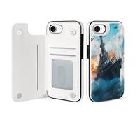 Battleships Ocean And War Phone Case Compatible with iPhone 16/16 Plus/16 Pro/16 Pro Max/ 16 E/16 SE4 Flip Protective Cover with Card Holder