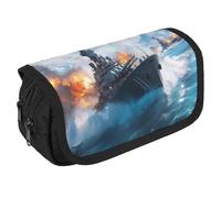Battleships Ocean and War Portable Pen Case Double Layered Large Capacity Exquisite Pencil Case for Officce