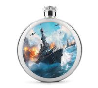 Battleships Ocean and War Stainless Steel Flask Leak Proof Whiskey Bottle Portable Pocket Liquor Flasks Gifts for Men Women