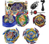 Battling Tops Set 4 Metal Spinning Tops with Bey Arena 2 L/R Launcher &Grip