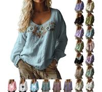 Batwing Tops for Women UK Oversized Bohemian Embroidered Tops Fall Long Sleeve Vintage Loose Elegant Blouses Ladies Beach Leisure Hippie Clothes Retro Floral Pattern Tunics XXL, Blue Style#5