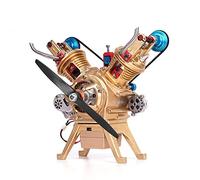 BAUBAUPLAY Engine Model Kit, All Metal Car Mini Manual Assembly V2 Double cylinder Engine Model, Science Education Educational Toys Gift Ornaments
