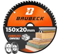 BAUBECK 150mm x 20mm Circular Saw Blade with 16mm and 10mm reduction ring, fine cut in Wood, Metal etc. - TCT 150 mm saw blade x 40T - Compatible with Bosch Makita Dewalt