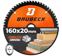 BAUBECK 160mm x 20mm Circular Saw Blade with 20mm and 16mm reduction ring, fine cut in Wood, Metal etc. - TCT 160 mm saw blade x 60T - Compatible with Bosch Makita Dewalt