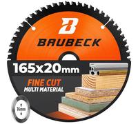 BAUBECK 165mm x 20mm Circular Saw Blade with 16mm reduction ring, fine cut in Wood, Metal etc. - TCT 160 mm saw blade x 60T - Compatible with Bosch Makita Dewalt