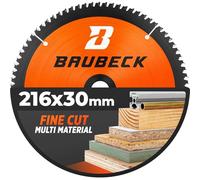 BAUBECK 216mm x 30mm Mitre Saw Blade fine cut in Wood, Metal etc. - TCT 216mm saw blade x 60T - Compatible with Bosch Makita Dewalt Festool Freud 216mm mitre saw blade