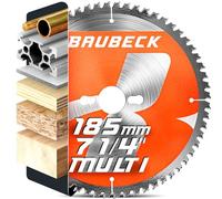 BAUBECK Circular Saw Blade 185mm x 20mm +16mm Ring - 80T fine cut in Wood, Metal etc. - TCT 185 mm saw blade x80T - Compatible with Bosch Makita Dewalt Festool Freud 185mm saw blade