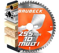 BAUBECK Circular saw blade 255mm x 25.4mm / 1inch - x100T for fine finish in Wood, Metal with 20/16mm bore rings - Compatible with Evolution R255 Dewalt Festool 255 mm circular saw blade