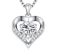 BAUBELLA 1-3 Carats Moissanite Heart Pendant Necklace for Women, Engraved with 'I LOVE YOU', Birthday Gift for Wife, Anniversary Wedding Present for Wife, Jewelry Gifts for Christmas Valentine's Day