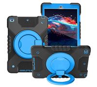 BAUBEY Case Compatible with iPad 8th/7th Generation 10.2 inch 2020/2019, Heavy Duty Rugged Shockproof Drop Protection Case with Stand, Handle Hand Strap & Shoulder Strap (Black+Blue)