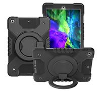BAUBEY Case Compatible with iPad 8th/7th Generation 10.2 inch 2020/2019, Heavy Duty Rugged Shockproof Drop Protection Case with Stand, Handle Hand Strap & Shoulder Strap (Black+Black)