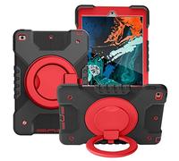 BAUBEY Case Compatible with iPad 8th/7th Generation 10.2 inch 2020/2019, Heavy Duty Rugged Shockproof Drop Protection Case with Stand, Handle Hand Strap & Shoulder Strap (Black+Red)