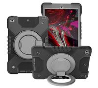 BAUBEY Case Compatible with iPad 8th/7th Generation 10.2 inch 2020/2019, Heavy Duty Rugged Shockproof Drop Protection Case with Stand, Handle Hand Strap & Shoulder Strap (Black+Gray)