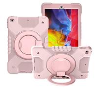BAUBEY Case Compatible with iPad 8th/7th Generation 10.2 inch 2020/2019, Heavy Duty Rugged Shockproof Drop Protection Case with Stand, Handle Hand Strap & Shoulder Strap (Rose Gold+Rose Gold)