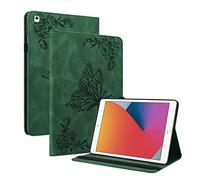 BAUBEY Case for 10.2 inch iPad 2021 9th & 8th & 7th Gen, Air 3, Pro 10.5, Auto Sleep/Wake Butterfly Print Cover with Pencil Holder, Protective Case with Card Holder & Anti-slip Strips (Green)