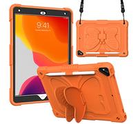BAUBEY Case for 10.2 inch iPad 2021 9th & 8th & 7th Gen, Air 3, Pro 10.5, Silicone Case with Shoulder Strap for Kids, Cute Shockproof Protective Butterfly Foldable Stand Cover (Orange)