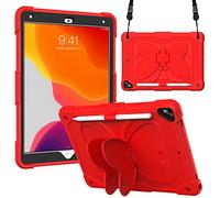 BAUBEY Case for 10.2 inch iPad 2021 9th & 8th & 7th Gen, Air 3, Pro 10.5, Silicone Case with Shoulder Strap for Kids, Cute Shockproof Protective Butterfly Foldable Stand Cover (Red)