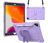 BAUBEY Case for 10.2 inch iPad 2021 9th & 8th & 7th Gen, Air 3, Pro 10.5, Silicone Case with Shoulder Strap for Kids, Cute Shockproof Protective Butterfly Foldable Stand Cover (Purple)