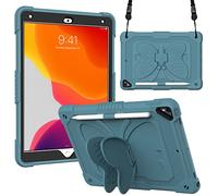 BAUBEY Case for 10.2 inch iPad 2021 9th & 8th & 7th Gen, Air 3, Pro 10.5, Silicone Case with Shoulder Strap for Kids, Cute Shockproof Protective Butterfly Foldable Stand Cover (Dark Green)